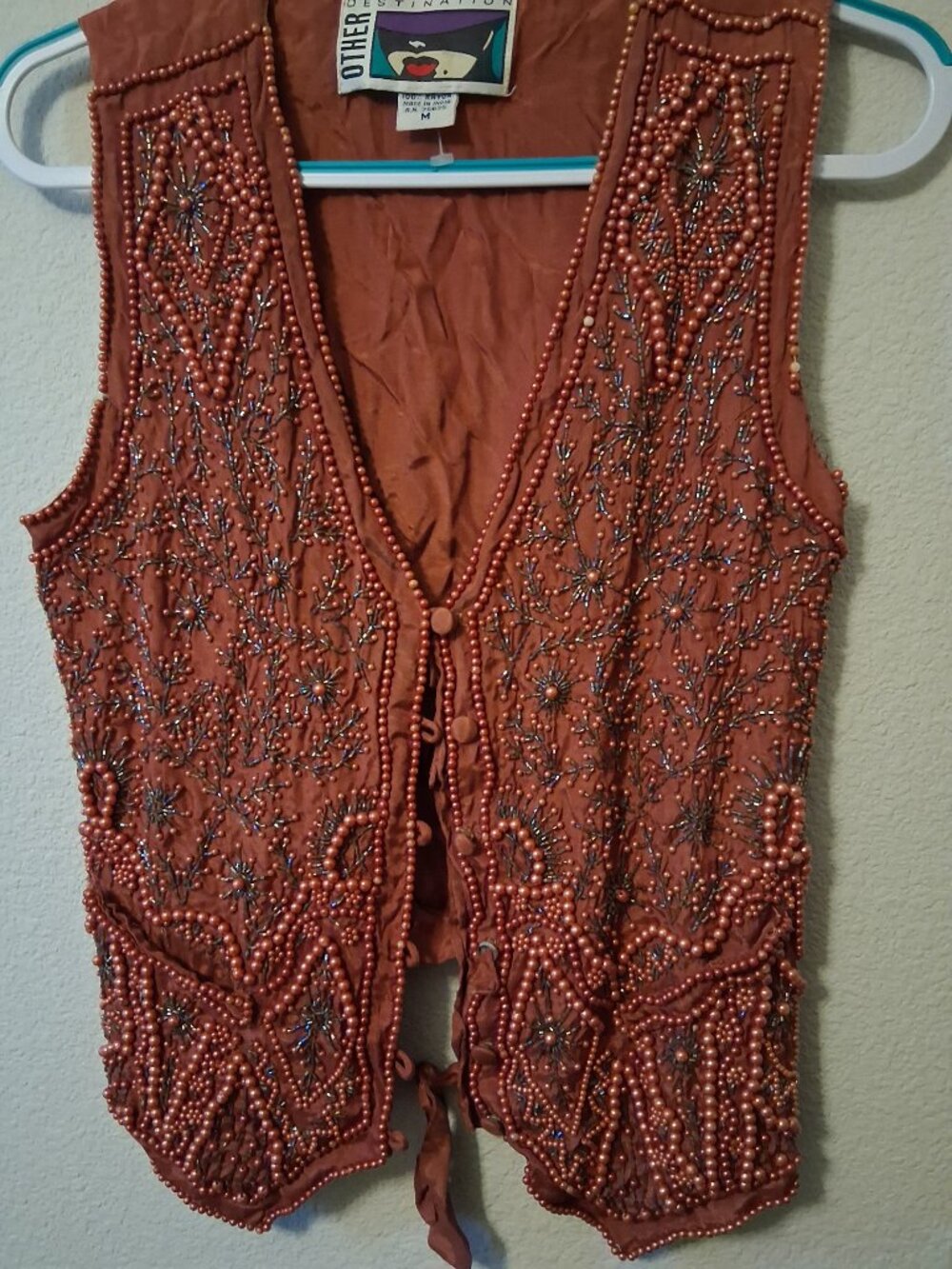 1980s Vintage Vest Embellished BOHO Beads Pearl Beaded Retro Cosplay Size Medium - Picture 6 of 7